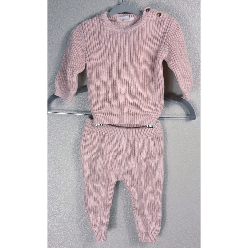 soft pink ribbed knit baby set sweater pants minimalist euro style size 68